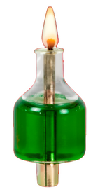 pre-filled colored glass oil candle with cotton wick for Hanukkah menorahs, displayed on a white background.