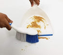 A white Uniware C21-10452 dustpan and hand broom set with blue bristles and handle accents. The dustpan is 9 x 13 inches.