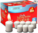 Box of 72 Ner Mitzvah 4 Hour Neironim votive wax candles displayed on a white background.