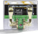 Ultra Hardware 44350 polished brass hall and closet door knob set shown against a white background.