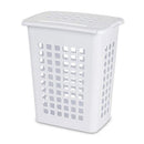 Alternate view of white plastic Sterilite laundry hamper with breathable design
