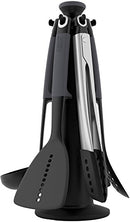 Joseph Joseph gray nylon utensil set with rotating carousel stand on a white background.