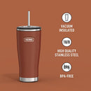 Front view listing vacuum insulation, stainless steel, and BPA-free features