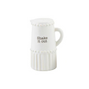 Single pitcher-shaped ceramic shaker with "Shake It Out" text on a white background.