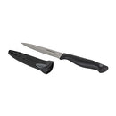 Angled side view of Farberware knife with blade cover beside it