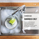Handwashing instructions next to a sink full of soapy water