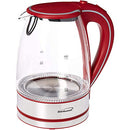 Brentwood red and glass tea kettle with closed lid on white background