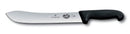 Victorinox 12-inch cimeter knife with a curved stainless steel blade and black ergonomic Fibrox handle.