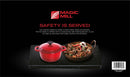Compact 23" x 13" Magic Mill enamel coated hot plate with non-slip rubber feet, rounded edges, and a 1-year warranty.
