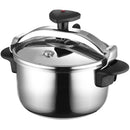 Magefesa Star 4.2-Quart Stainless Steel Pressure Cooker with black handles and secure locking lid.