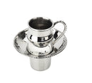 Elegant Classic Touch Mayim Achronim set with a textured silver surface and delicate beaded accents on the cup, handle, and saucer.