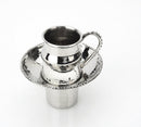 Elegant Classic Touch Mayim Achronim set with a textured silver surface and delicate beaded accents on the cup, handle, and saucer.
