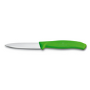 Victorinox paring knife with a sharp stainless steel blade and an ergonomic green handle, ideal for precise kitchen tasks.