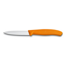 Victorinox paring knife with a sharp stainless steel blade and an ergonomic orange handle, ideal for precise kitchen tasks.