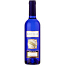 A vibrant blue 375ml bottle of Bartenura Moscato wine, with a white label featuring the brand name and a map illustration, and a smaller label indicating "Moscato."