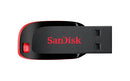 Top view of black and red SanDisk Cruzer Blade USB flash drive