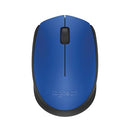 Top view of blue and black wireless mouse
