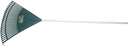 Wide view of a 22-inch poly garden rake with a long wooden handle