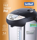 Side view of Le Chef electric hot water pot highlighting control panel