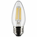 Clear LED B11 bulb with visible filament and medium base in a traditional torpedo shape