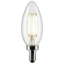 Illuminated view of E12 chandelier bulb with natural light tone