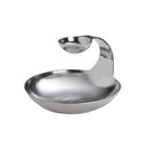 Polished metal chip and dip server with a gooseneck-shaped dip holder above a round base