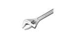 Angled close-up of the 6" adjustable wrench head showing precision-machined jaws and adjustment mechanism
