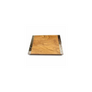 Wooden challah board with elegant silver lace-trimmed sides on a white background