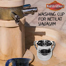 Light blue plastic washing cup with dual side handles for Jewish Netilat Yadayim ritual