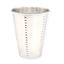Close-up of the silver Kiddush cup showing dotted vertical pattern
