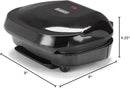 Angled side view of Dominion grill with measurement dimensions