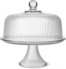 Clear glass Anchor Hocking cake stand with fluted dome cover and knob top