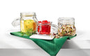 Clear glass Fido jars with square bases, featuring a glass lid, metal wire clamp, and an 85mm gasket for an airtight seal.