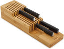 Joseph Joseph bamboo knife organizer with two tiers holding up to 9 knives, displayed on a white background.