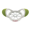 Stainless steel Elbee apple corer and wedger featuring a white body and vibrant green non-slip grips for safe and efficient fruit preparation.