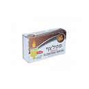 Box of Ner Mitzvah round floating wicks with cork disc holders, displayed alongside bonus removal tweezers on a white background.