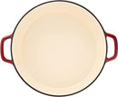 Cuisinart 7-quart enameled cast iron round casserole in cardinal red , shown on a white background.