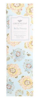 Greenleaf Bella Freesia slim sachet in a soft lavender and green floral-patterned packet on a white background.