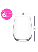 One of six Lav Gaia 16.25 oz clear stemless wine glasses
