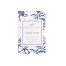 Greenleaf Classic Linen small sachet with a clean, soft blue and white pattern that evokes fresh laundry and crisp air, displayed on a white background.