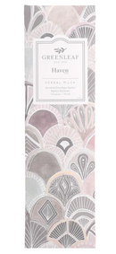 Greenleaf Haven slim sachet in a teal-toned packet featuring serene leaf motifs on a white background.