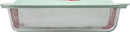 Pyrex 9x13 inch deep clear glass baking dish with sage-colored plastic lid and wide side handles, shown on a white background.