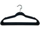 This is a black velvet hanger with a chrome swivel hook. The slim, space-saving design maximizes closet storage, while the velvet coating provides a non-slip grip to keep clothes securely in place. Ideal for delicate fabrics, jackets, and shirts, helping to maintain their shape and prevent wrinkles.