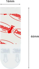 Dimensions for Pack of 48 white Command Poster Strips displayed on a white background, showing adhesive strips for damage-free wall hanging.