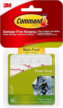 Pack of 48 white Command Poster Strips displayed on a white background, showing adhesive strips for damage-free wall hanging.