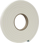 Roll of white sponge foam weatherstripping tape with adhesive backing, measuring 1 inch wide by 1/4 inch thick, shown on a white background.