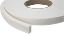 Roll of white sponge foam weatherstripping tape with adhesive backing, measuring 1 inch wide by 1/4 inch thick, shown on a white background.