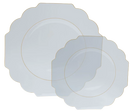8.5" Scalloped White Clear Salad / Dessert Plates with Gold Trim 10 Pack
