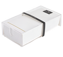 Clear acrylic guest napkin holder with clean lines and polished edges, shown with white napkins on a white background.
