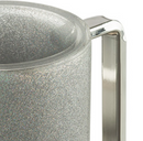 Close up of silver glitter acrylic wash cup and the silver handle, shown on a white background